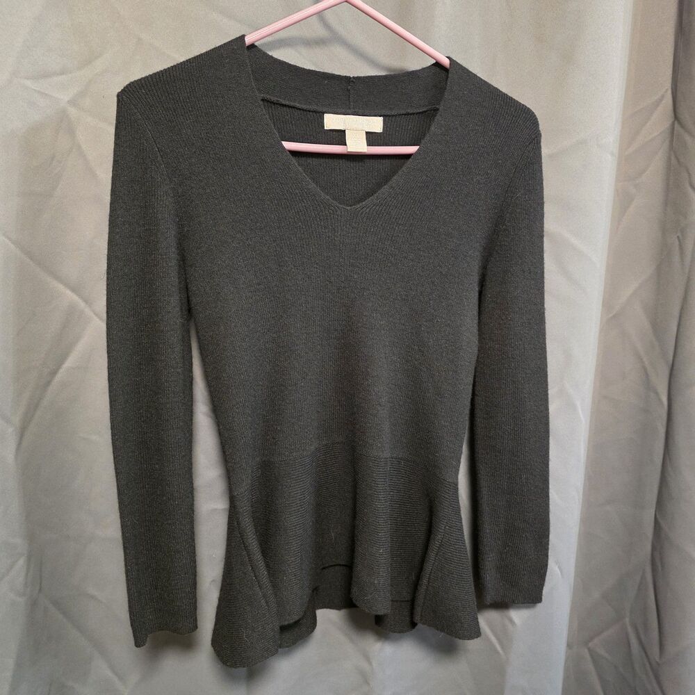 Banana Republic XS Black Wool Cashmere Peplum V Neck Sweater Italian Yarn